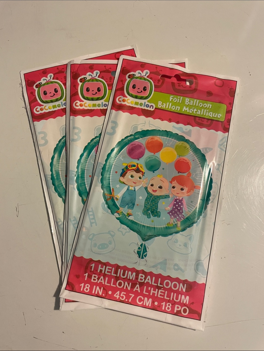 Cocomelon Birthday Party Foil Helium Round Balloon 18” Set Of 3 Brand New
